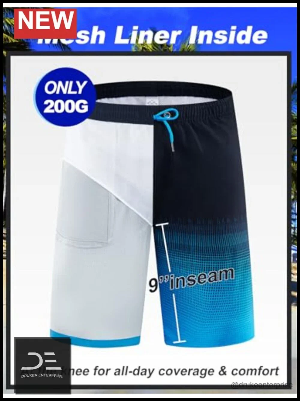 Men's Swim Trunks 9 inch Board Shorts with Zipper Pockets Quick-Dry Big and Tall